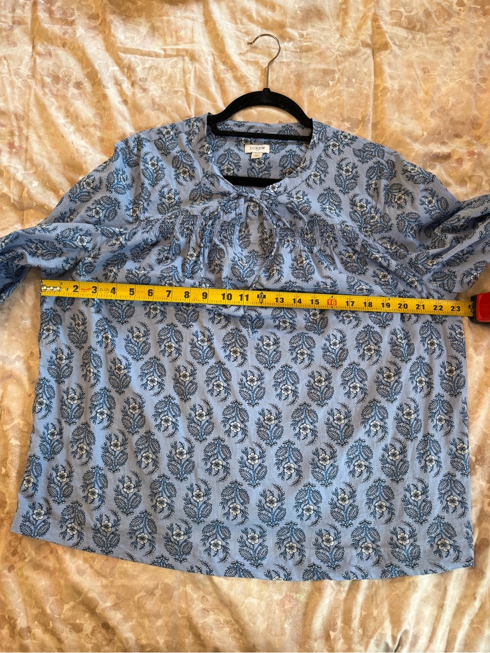 J.Crew Blue Floral Peasant Blouse XL Pintuck Boho Top - Picture 8 of 8